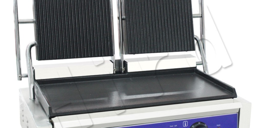 • Plancha-asador de contacto eléctrico. • Ideal para preparar tortas, burritos, carne asada, focaccia, etc. • Cuenta con resistencia calefactora superior e inferior. • Interruptor general e indicador luminoso. • Rango de temperatura: 50 a 250 °C. • Potencia: 2 x 1,650 watts. • Voltaje: 110 v. -60 Hz. • Medidas Generales: 57 ancho ×40 largo ×21 alto cm. • Peso: 28.5 kgs.