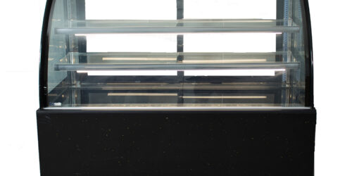 Vitrina pastelera curva de 1.50 m, en acero inoxidable