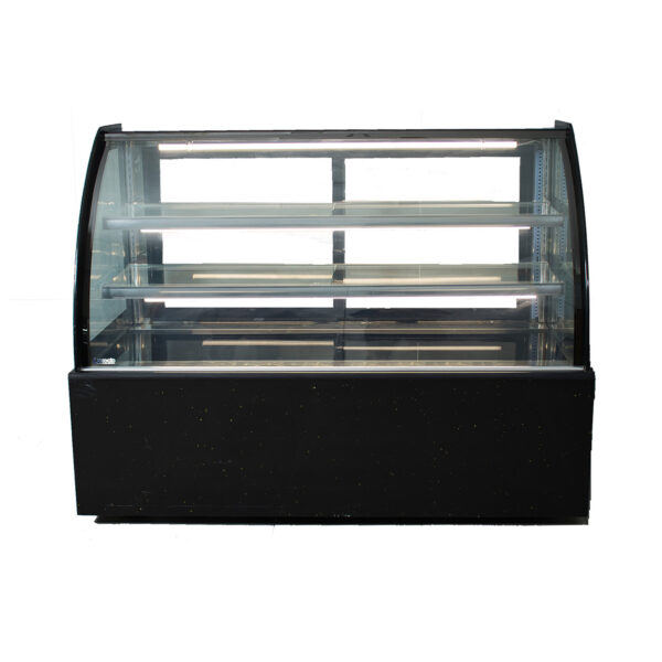 Vitrina pastelera curva de 1.50 m, en acero inoxidable